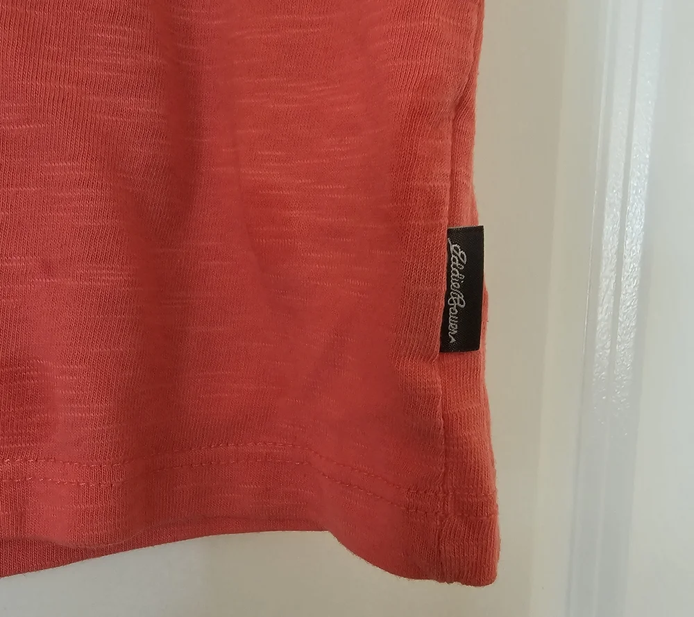 xs 5/6 Eddie Bauer orange red tshirt cuffed sleeves chest pocket embroidered sun